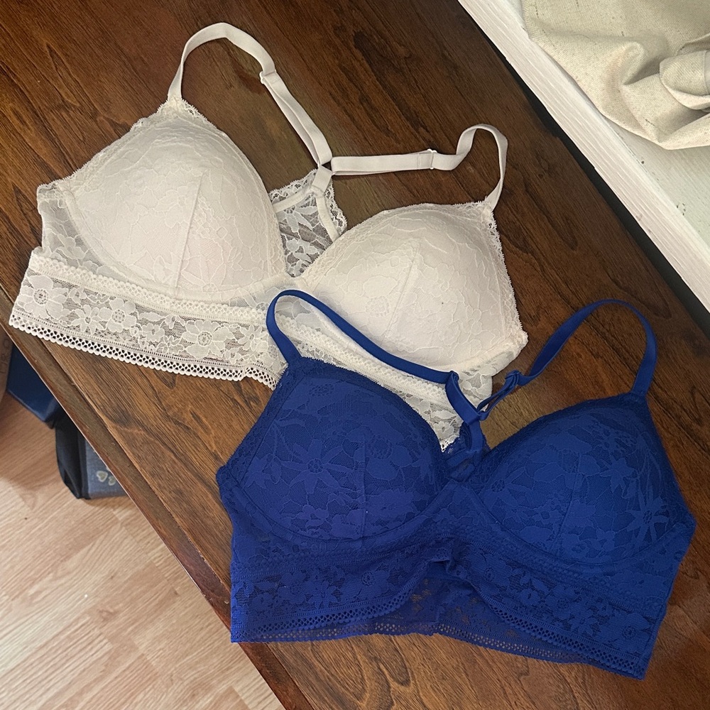 Victoria's Secret Lace Bralette Duo in White and NWOT Royal Blue